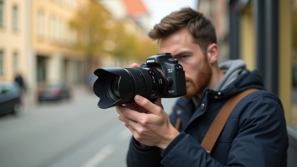 Photographer adjusting camera settings